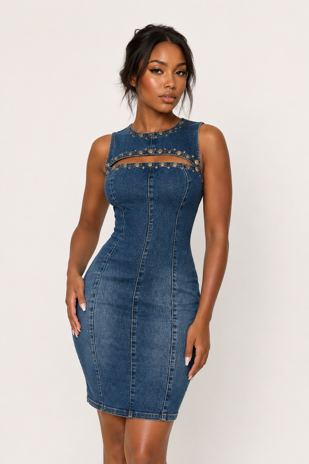 Kurzes Jeanskleid für Damen mit Metallic-Details - Karol