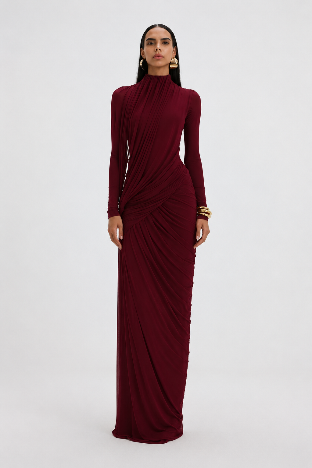 Langes Kleid mit langen Ärmeln elegantes Hochzeitsgastkleid - Gisela