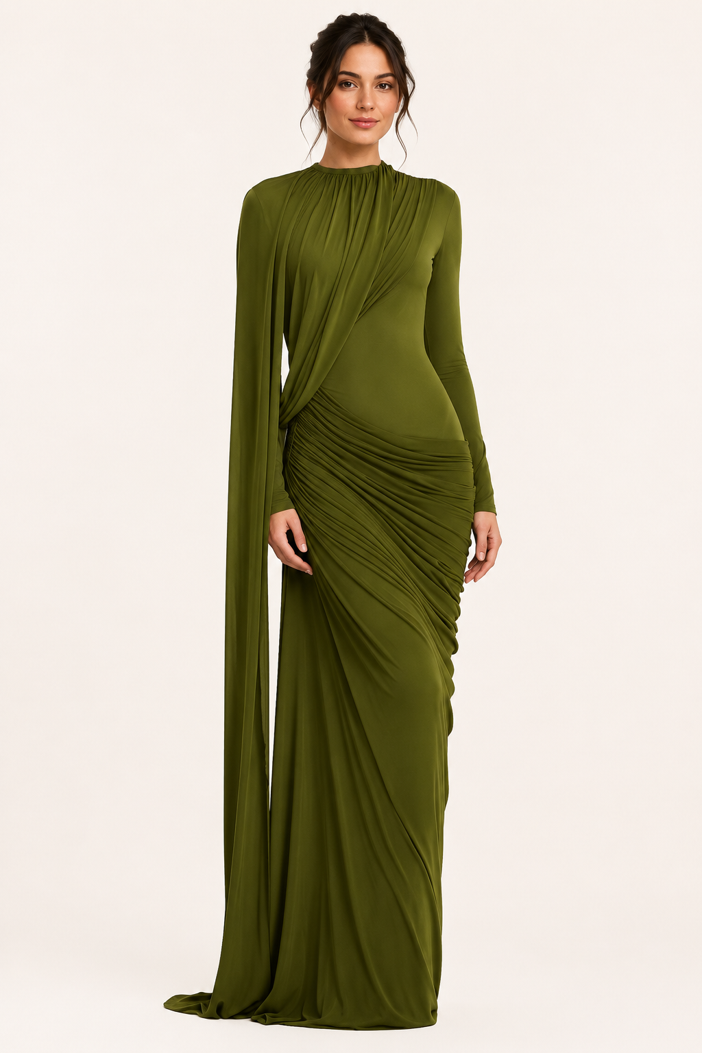 Langes Kleid mit langen Ärmeln elegantes Hochzeitsgastkleid - Gisela