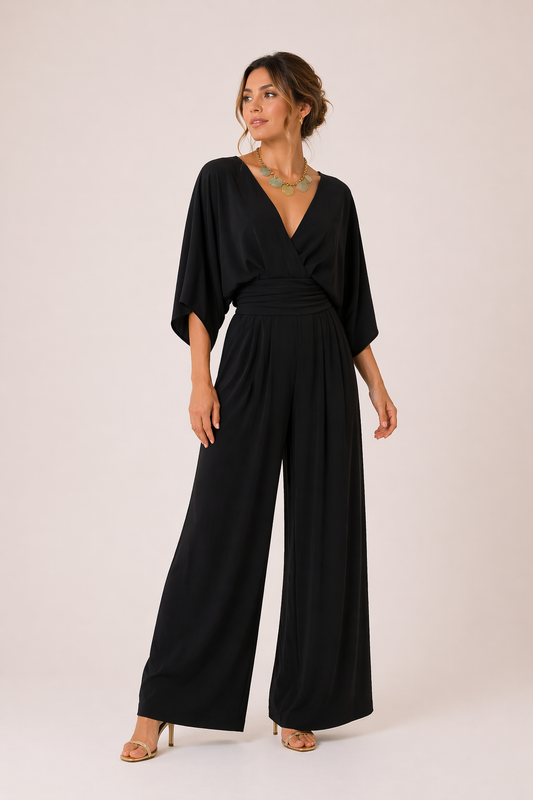 Combinaison longue à manches larges et encolure croisée pour femme - Karime