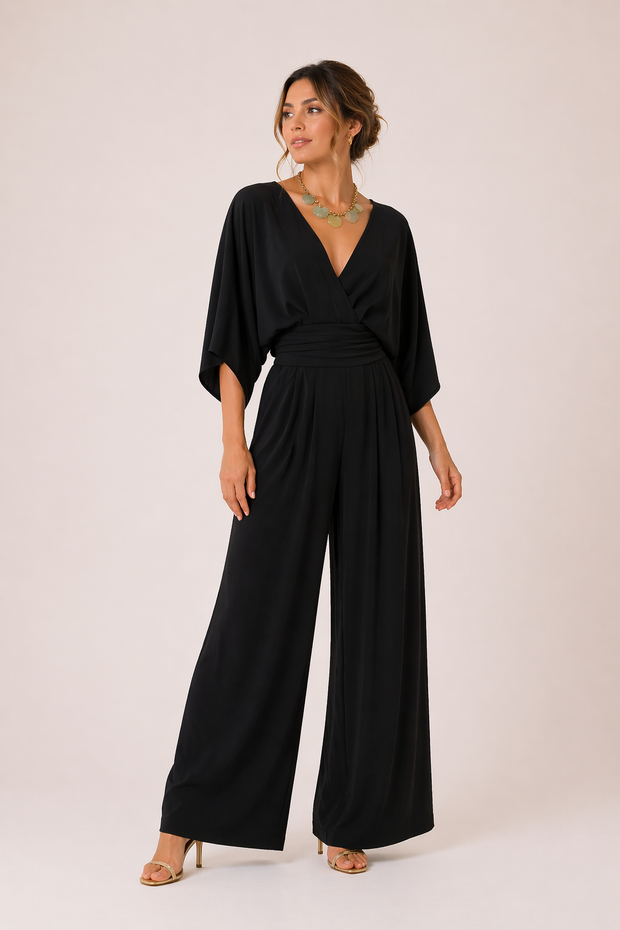 Combinaison longue à manches larges et encolure croisée pour femme - Karime