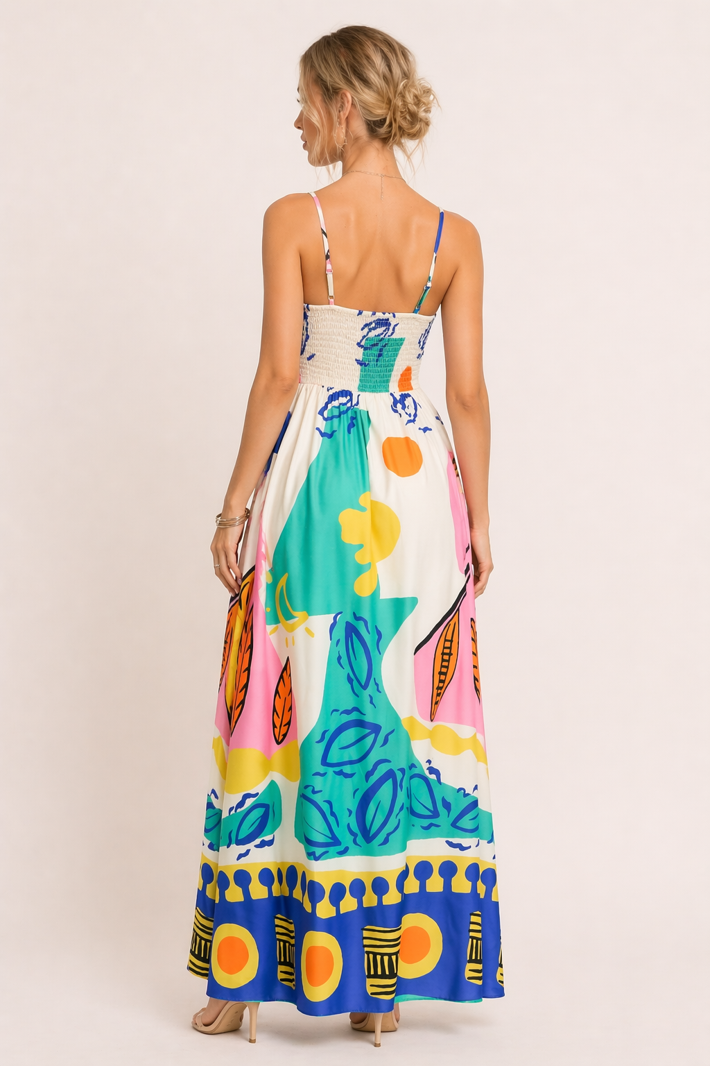 Bedrucktes langes Kleid mit offenen Trägern für Frauen Sommer - Aroa