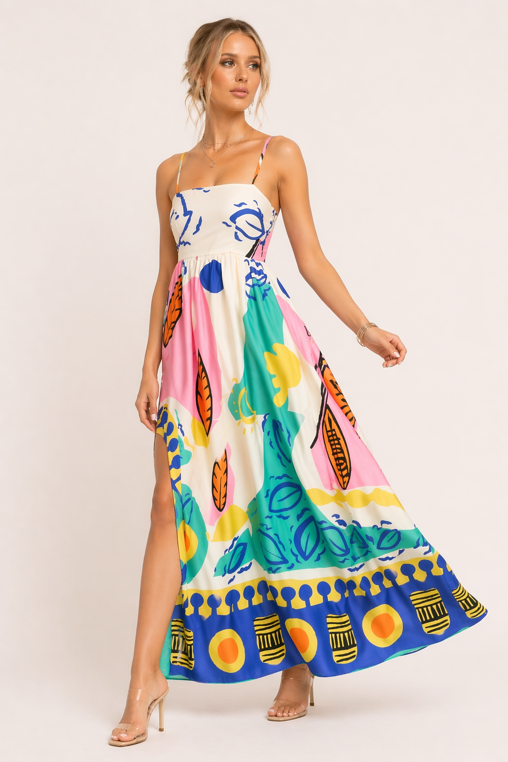 Bedrucktes langes Kleid mit offenen Trägern für Frauen Sommer - Aroa