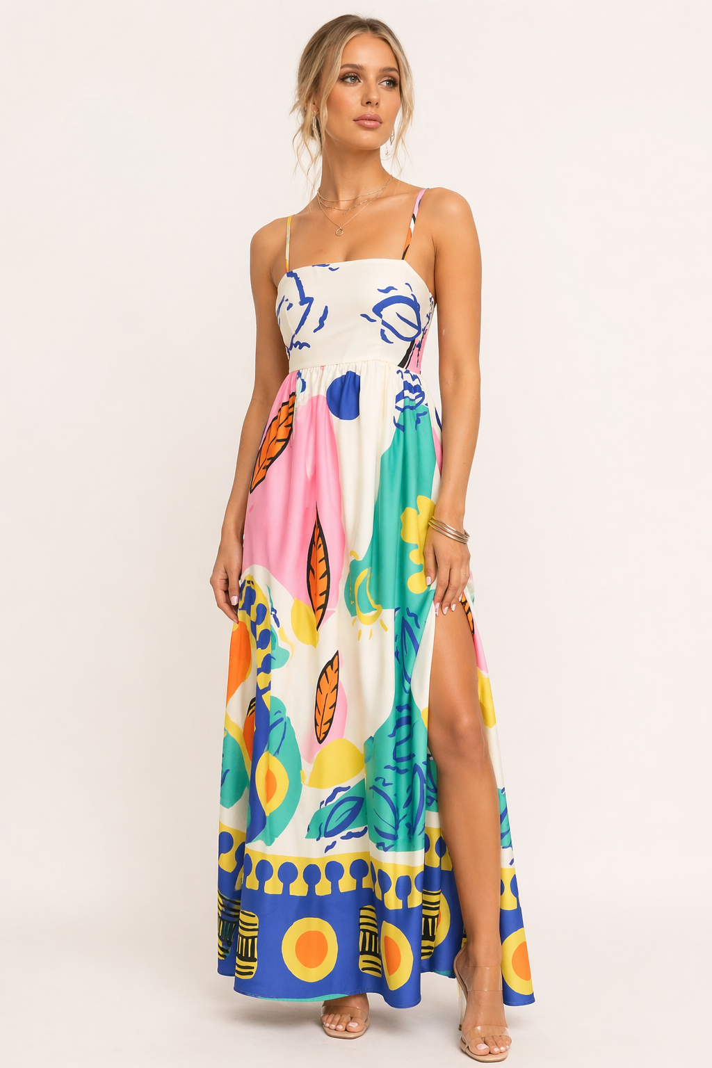 Bedrucktes langes Kleid mit offenen Trägern für Frauen Sommer - Aroa