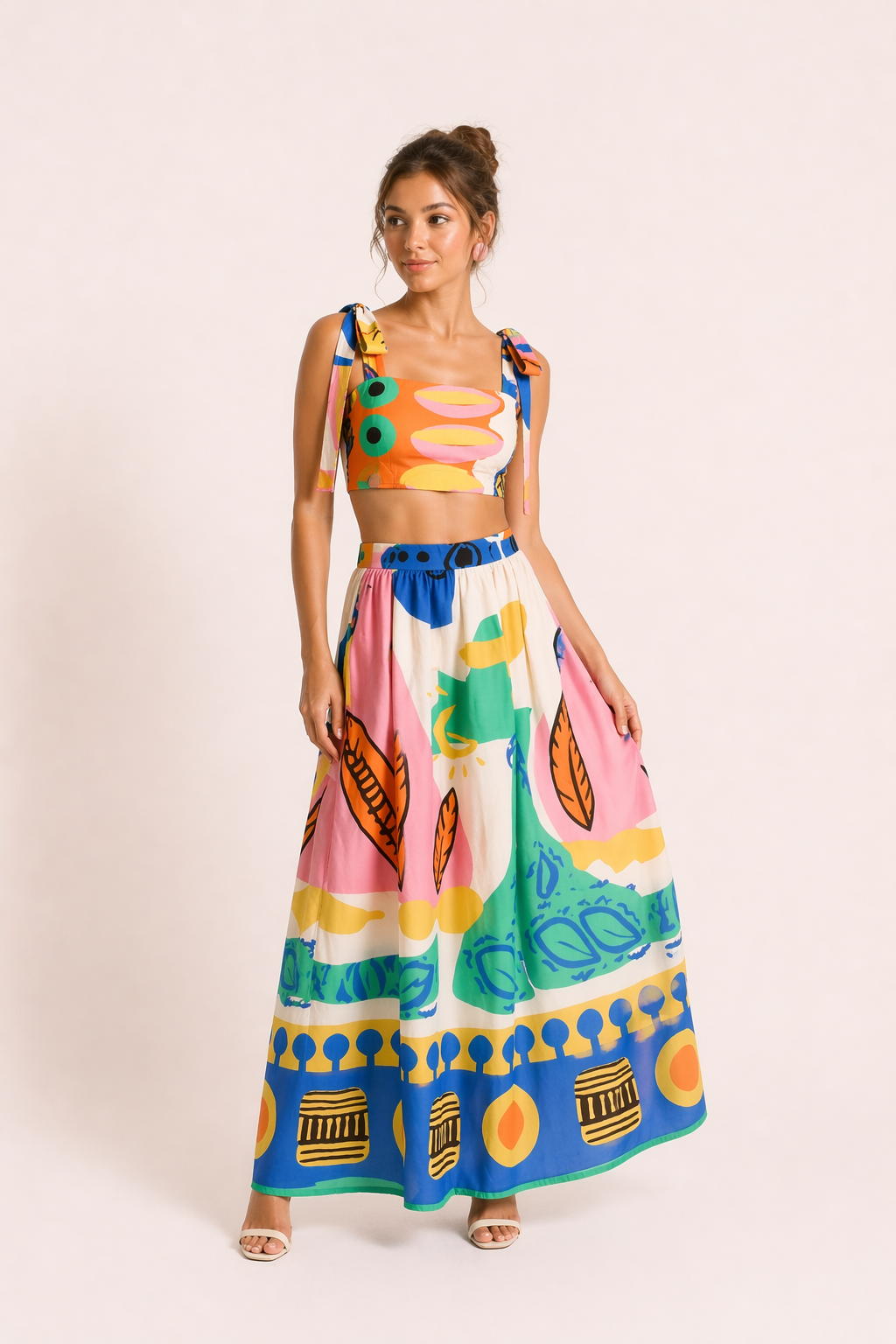 Damen-Set gedruckt kurzes Top kurzer Rock langer Rock Sommer - Megan