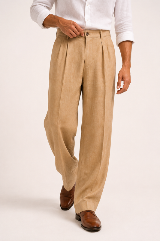 Herrenhose aus Leinen mit zwei Abnähern und geradem Schnitt – Albrecht