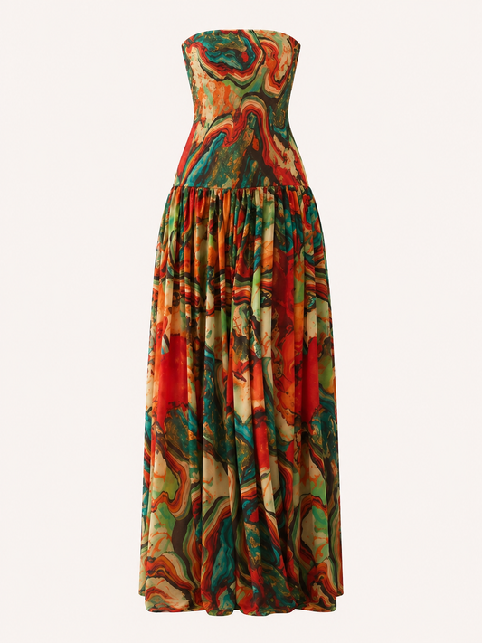 Robe longue femme imprimée sans bretelles - Hellen