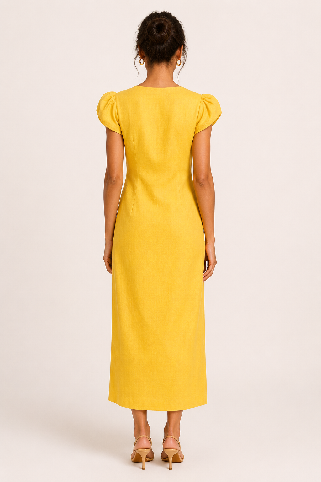 Midi-Kleid für Damen mit V-Ausschnitt und Knöpfen – Gisela