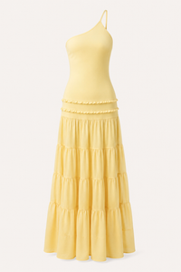 Robe longue élégante à une épaule avec jupe à volants - Lisbos