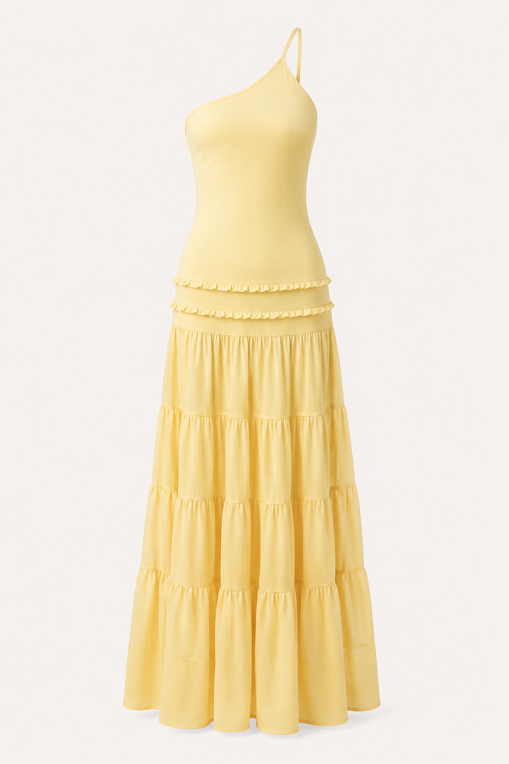 Elegantes, langes Ein-Schulter-Kleid mit Rüschenrock – Lisbos