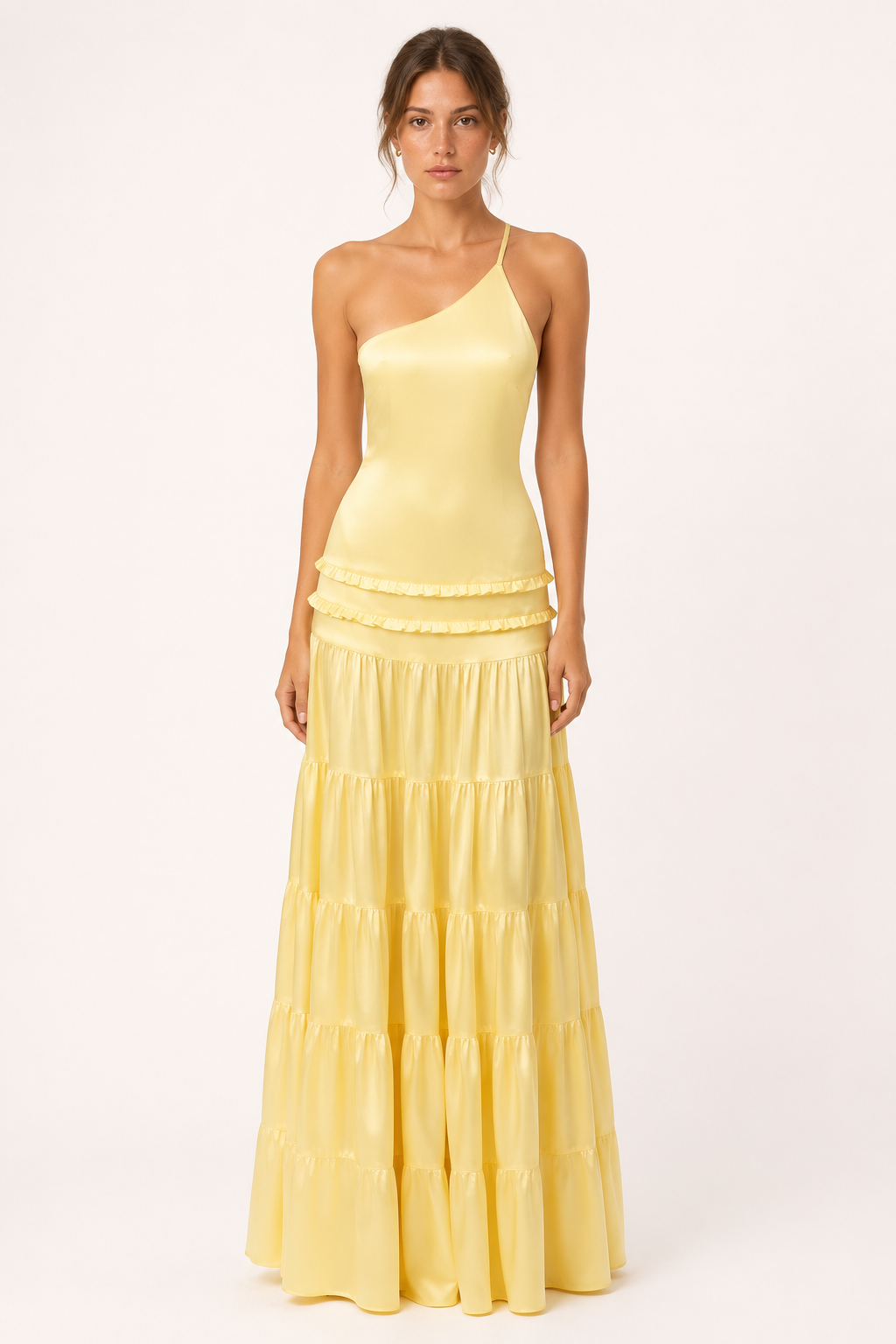Elegantes, langes Ein-Schulter-Kleid mit Rüschenrock – Lisbos