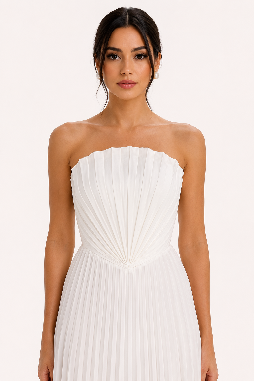 Langes, trägerloses, plissiertes Abendkleid für Damen – Tomiris