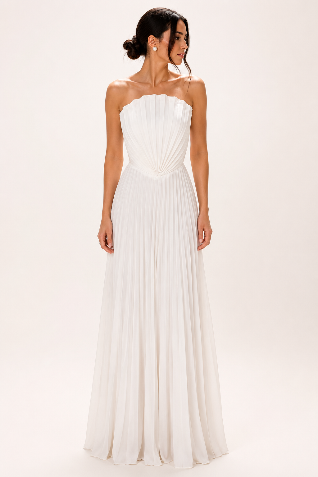 Langes, trägerloses, plissiertes Abendkleid für Damen – Tomiris