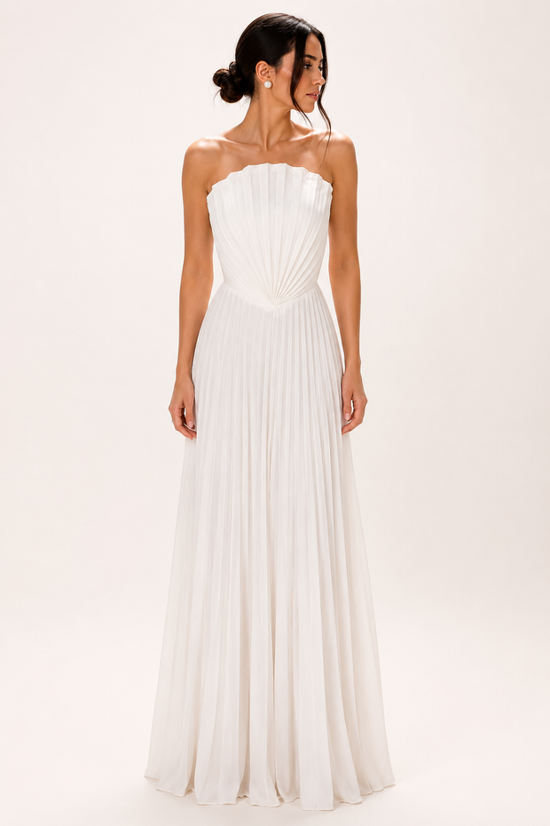 Robe longue de soirée plissée sans bretelles pour femme - Tomiris