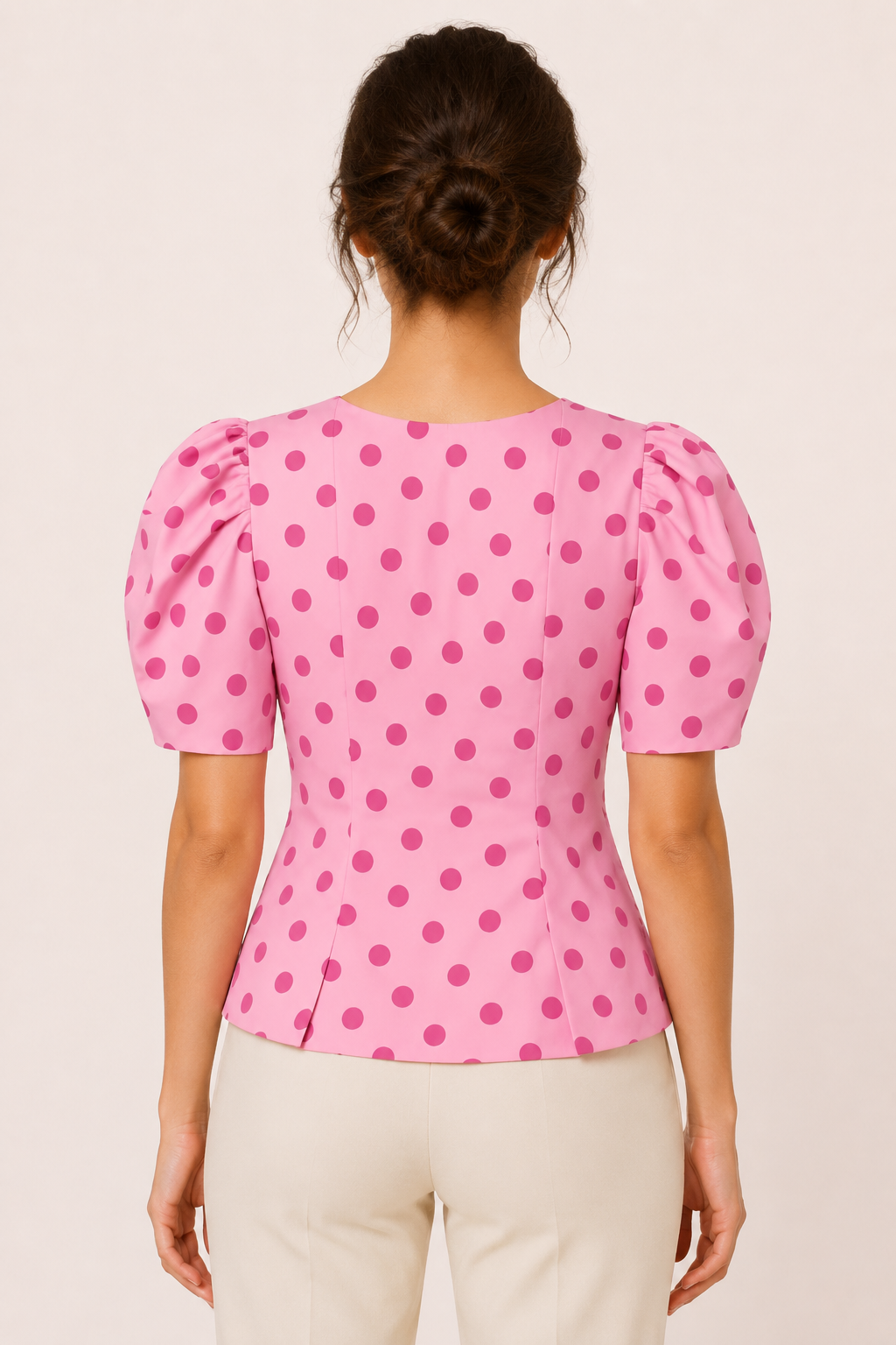 Damenbluse mit V-Ausschnitt, Polka-Dots und Puffärmeln – Romy