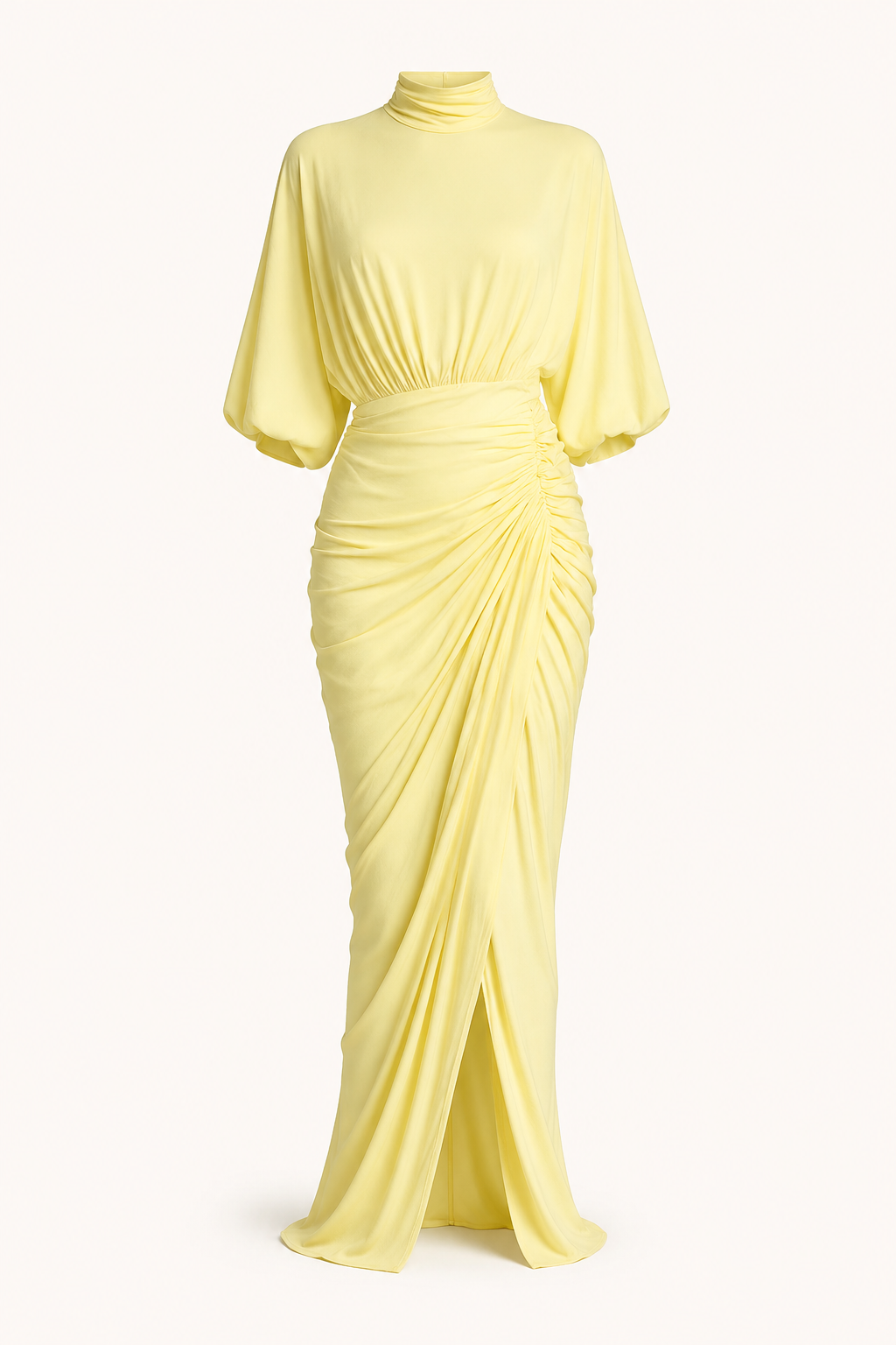 Langes Kleid für Frauen Hochzeitsgäste elegant geraffte Rollkragen - Maren