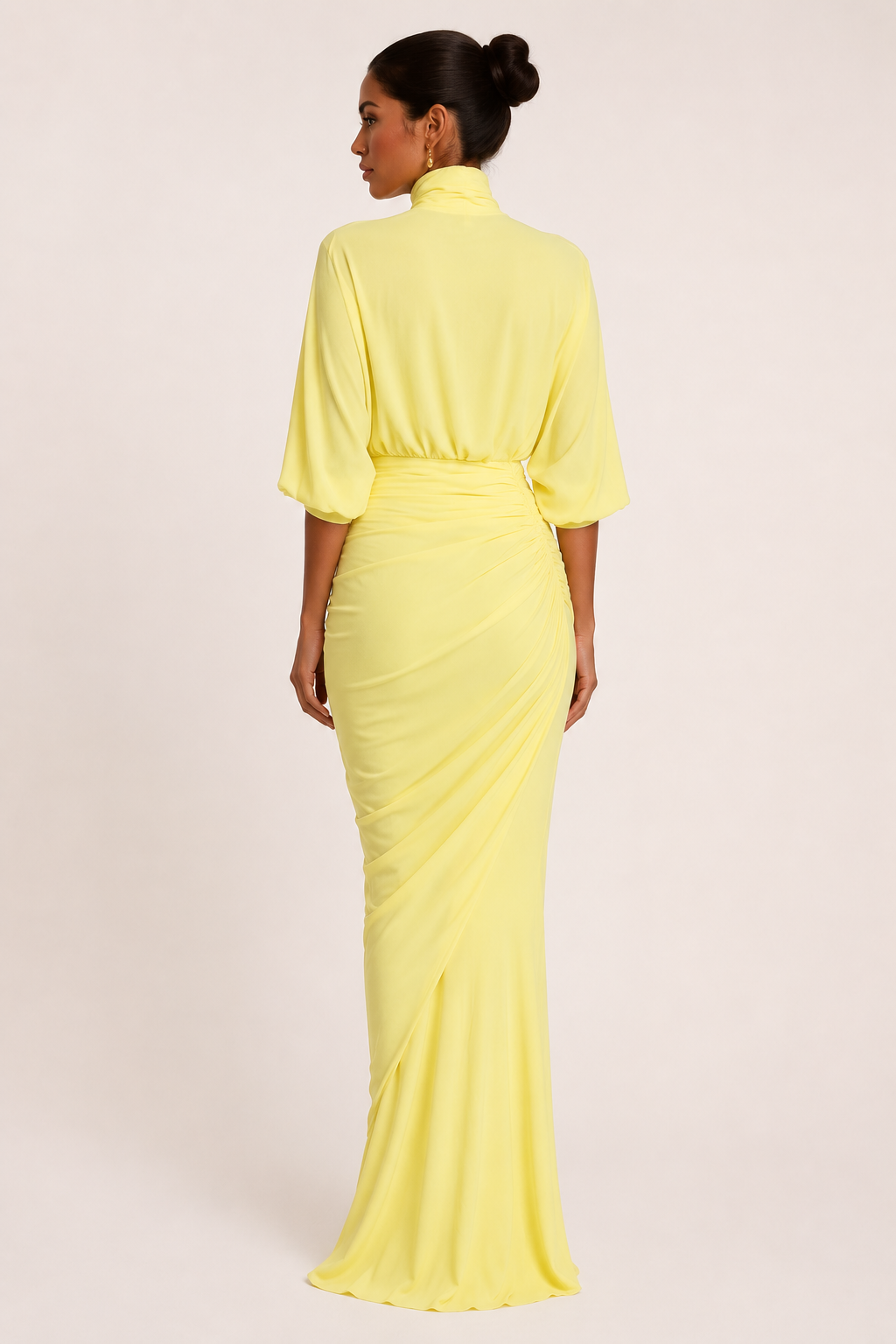 Langes Kleid für Frauen Hochzeitsgäste elegant geraffte Rollkragen - Maren
