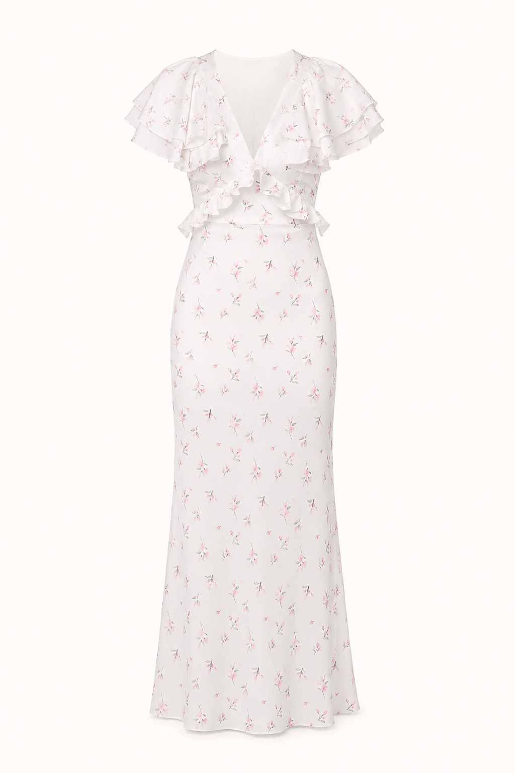 Damen Midikleid mit Blumendruck Rüsche elegant lässig - Hedda