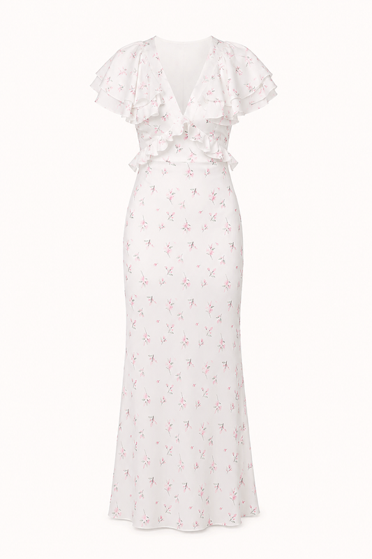 Robe midi femme imprimé floral volant élégant décontracté - Hedda