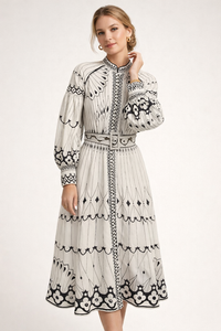 Midikleid mit Blumenmuster und Laternenärmeln für Frauen - Aurelia