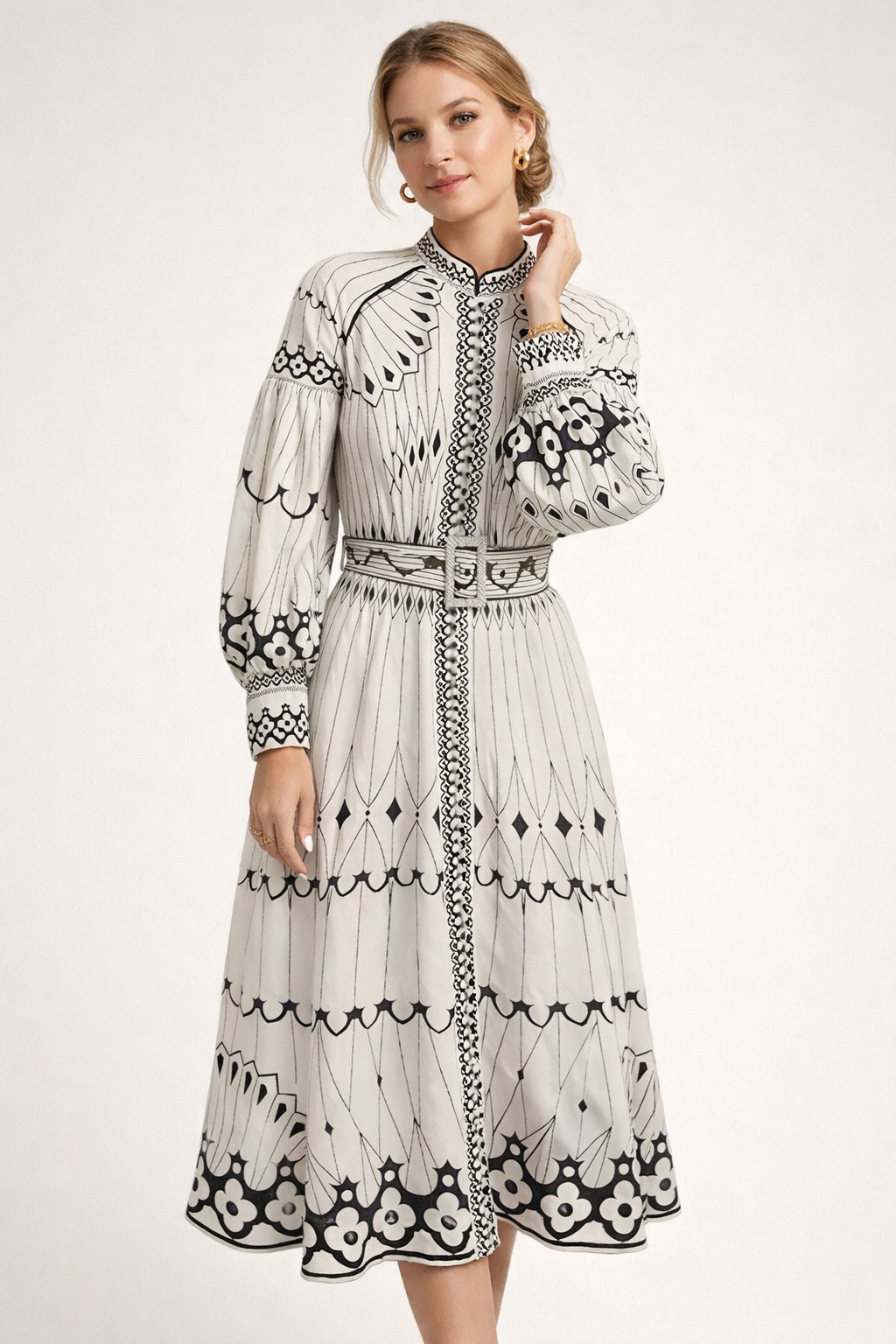 Midikleid mit Blumenmuster und Laternenärmeln für Frauen - Aurelia