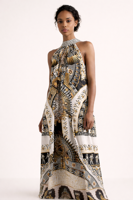 Robe longue dos nu à imprimé graphique pour femmes - Renata