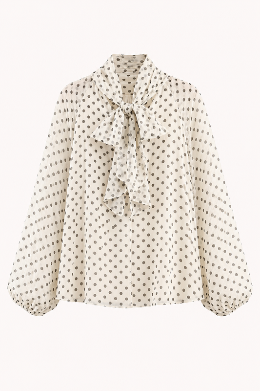 Blouse femme à pois, manches longues et nœud - Hannelore