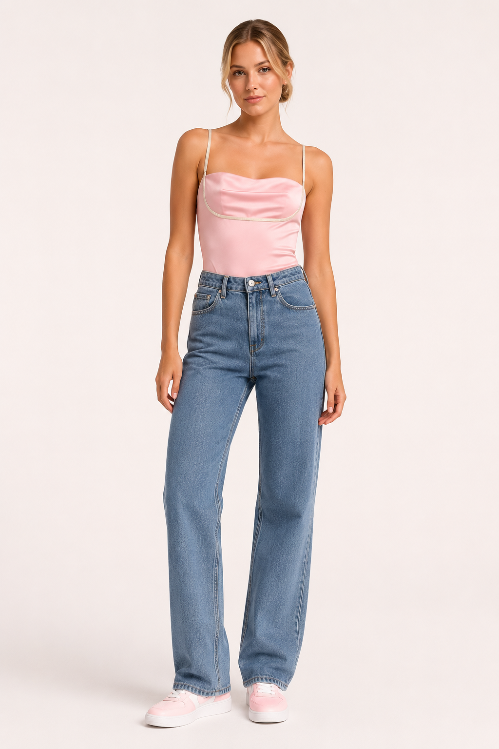 Damenjeans mit hoher Leibhöhe und geradem Bein, lässiger Stil – Lena