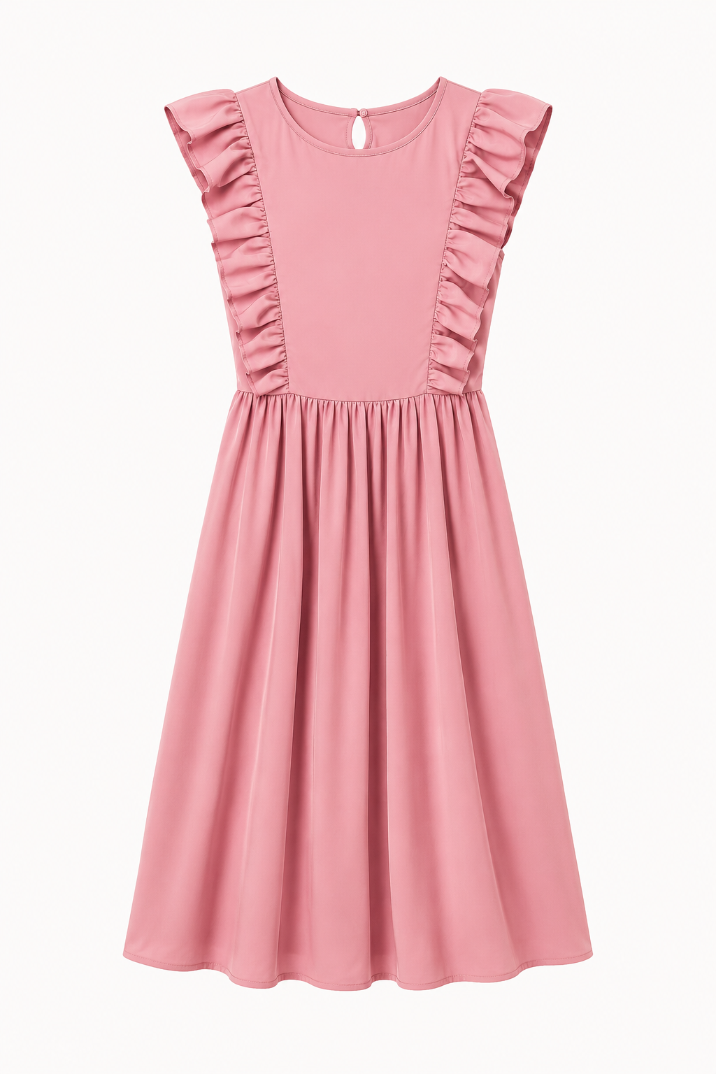 Langes Damenkleid mit Rüschen an den Schultern und weitem Rock – Helena