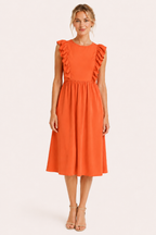 Langes Damenkleid mit Rüschen an den Schultern und weitem Rock – Helena