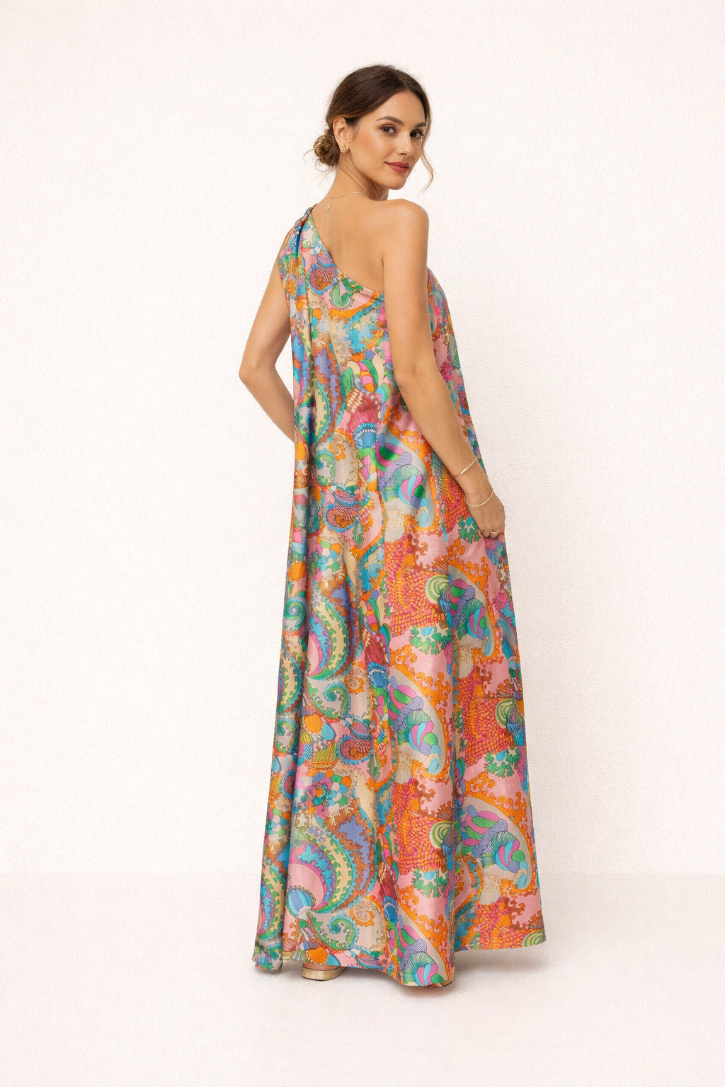 Asymmetrisches bedrucktes langes Sommerkleid für Frauen - Kasy