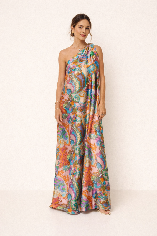 Robe longue d'été imprimée asymétrique pour femme - Kasy
