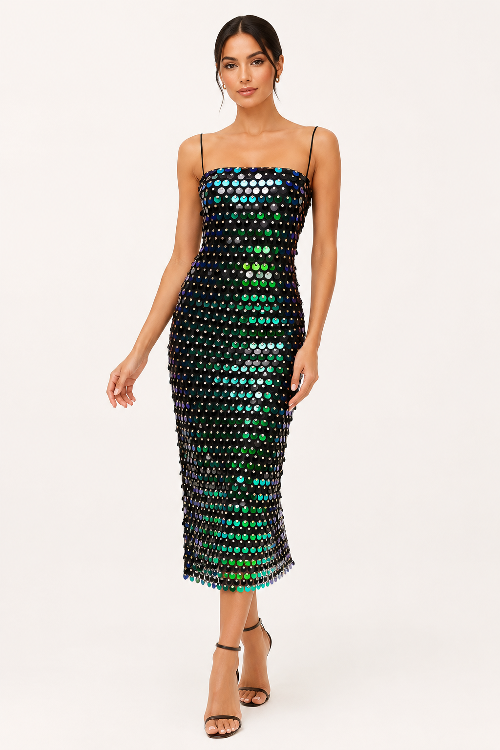 Elegantes Midi-Cocktailkleid mit glänzender Oberfläche - Senta
