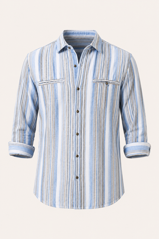 Chemise homme en coton et lin à rayures de style méditerranéen - Timo