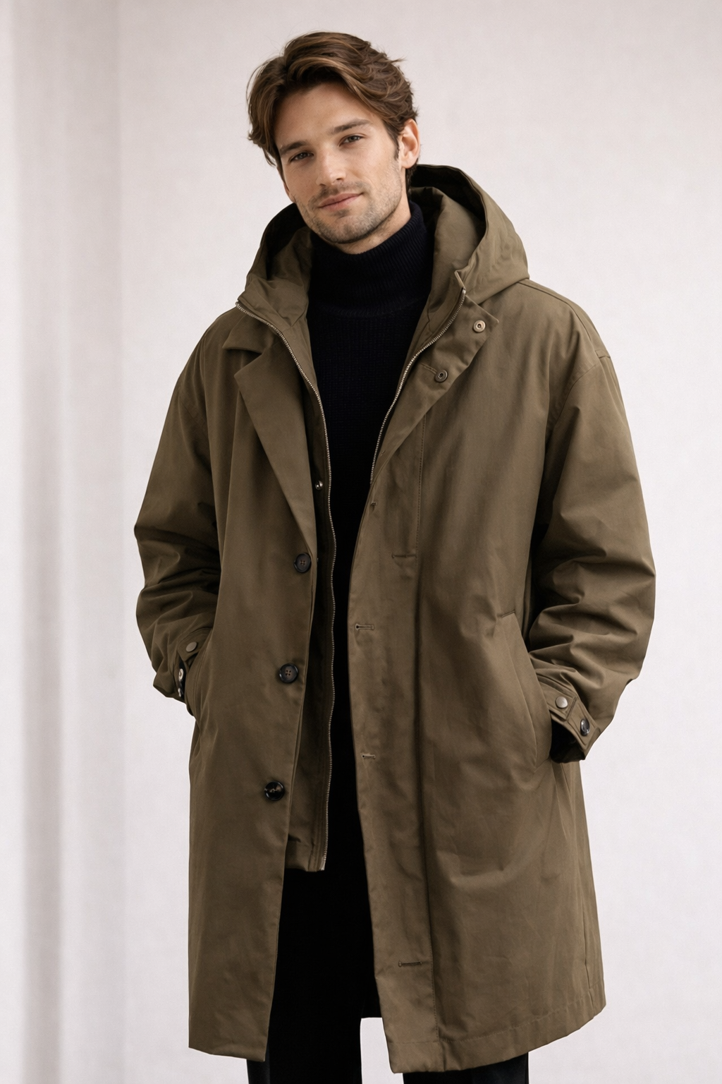 Lange leichte Herrenjacke mit Kapuze - Mrosi
