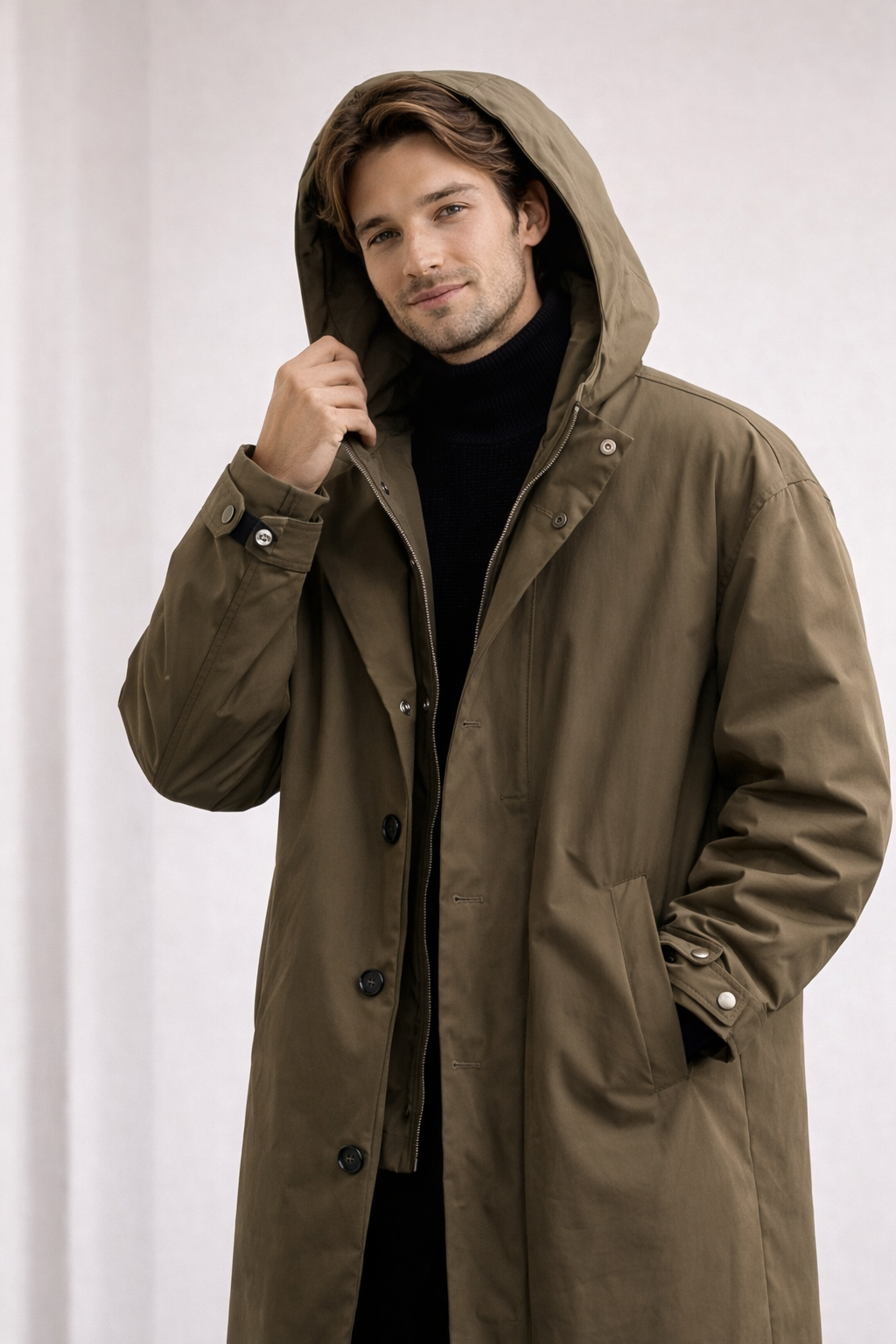 Lange leichte Herrenjacke mit Kapuze - Mrosi