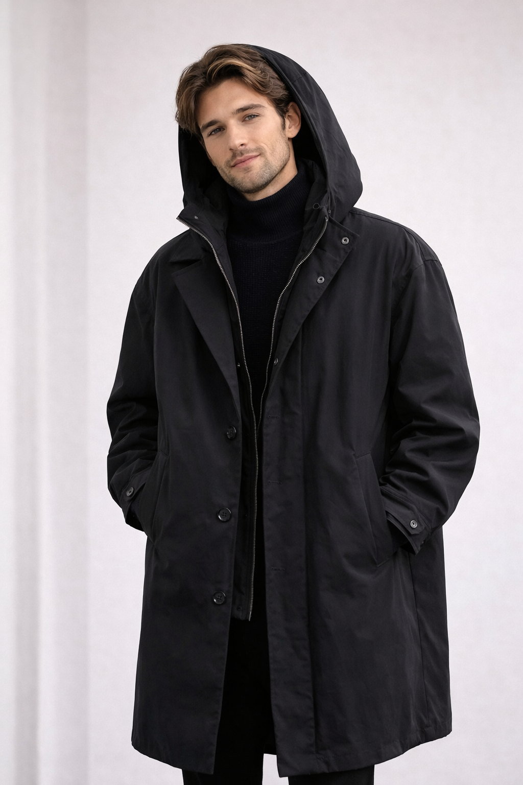 Lange leichte Herrenjacke mit Kapuze - Mrosi
