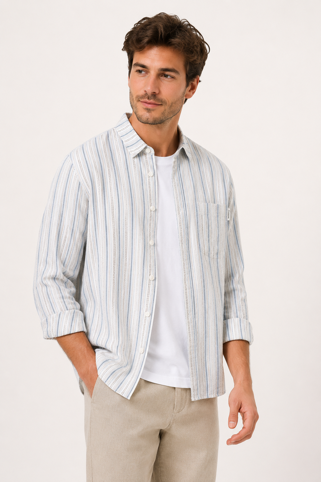 Herren Sommer casual smart casual vertikal gestreiftes Hemd - Ralf