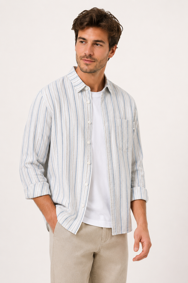 Herren Sommer casual smart casual vertikal gestreiftes Hemd - Ralf