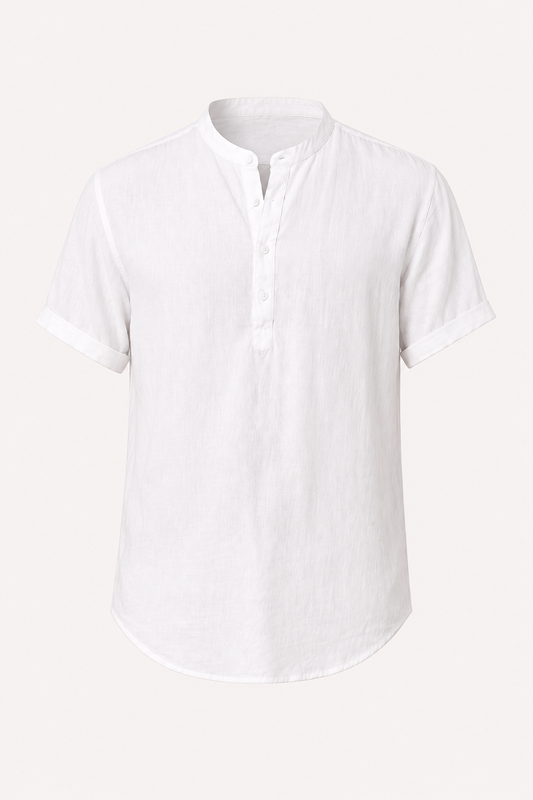 Chemise manches courtes en lin, col mao - Stefan