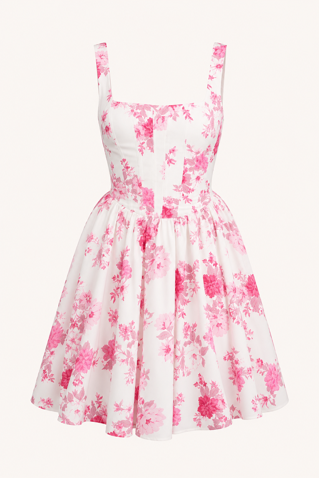 Kurzes Kleid mit Blumenmuster und quadratischem Ausschnitt – Anja