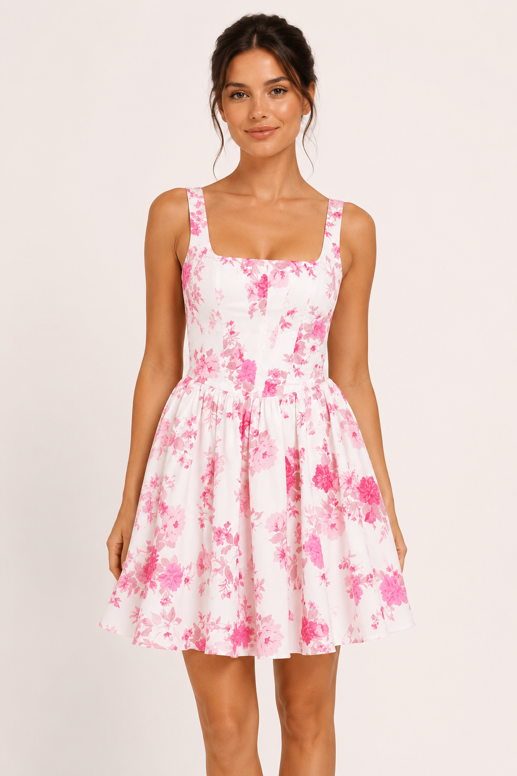 Kurzes Kleid mit Blumenmuster und quadratischem Ausschnitt – Anja