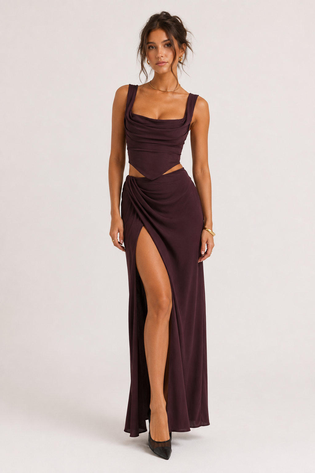 Langes Blumenkleid für Damen mit Schlitz, ideal für Hochzeiten – Lena