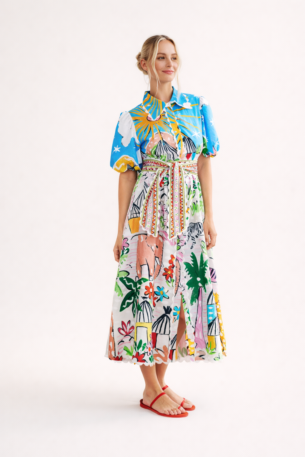Damen Midikleid Frühling Sommer tropische Kunstdruck - Zafrina