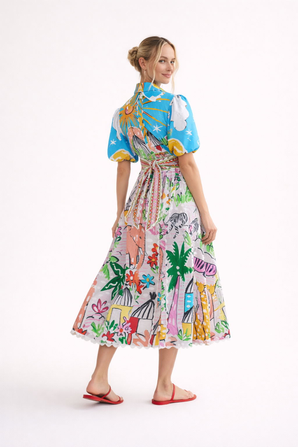 Damen Midikleid Frühling Sommer tropische Kunstdruck - Zafrina