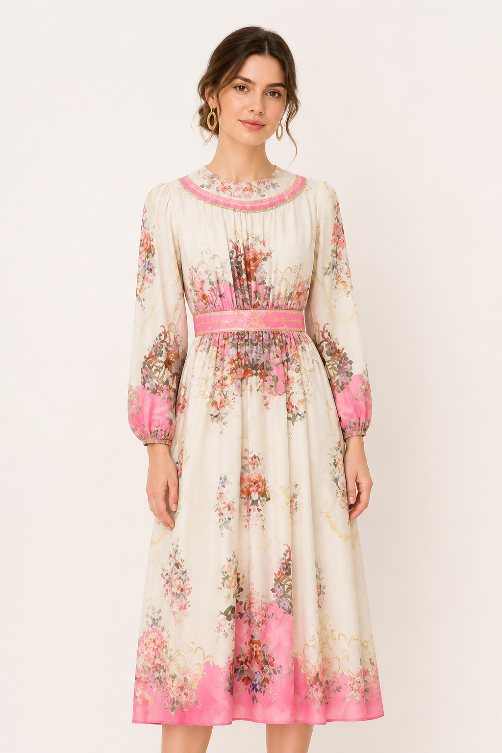 Damen Midikleid mit langen Ärmeln und Blumendruck - Brenda