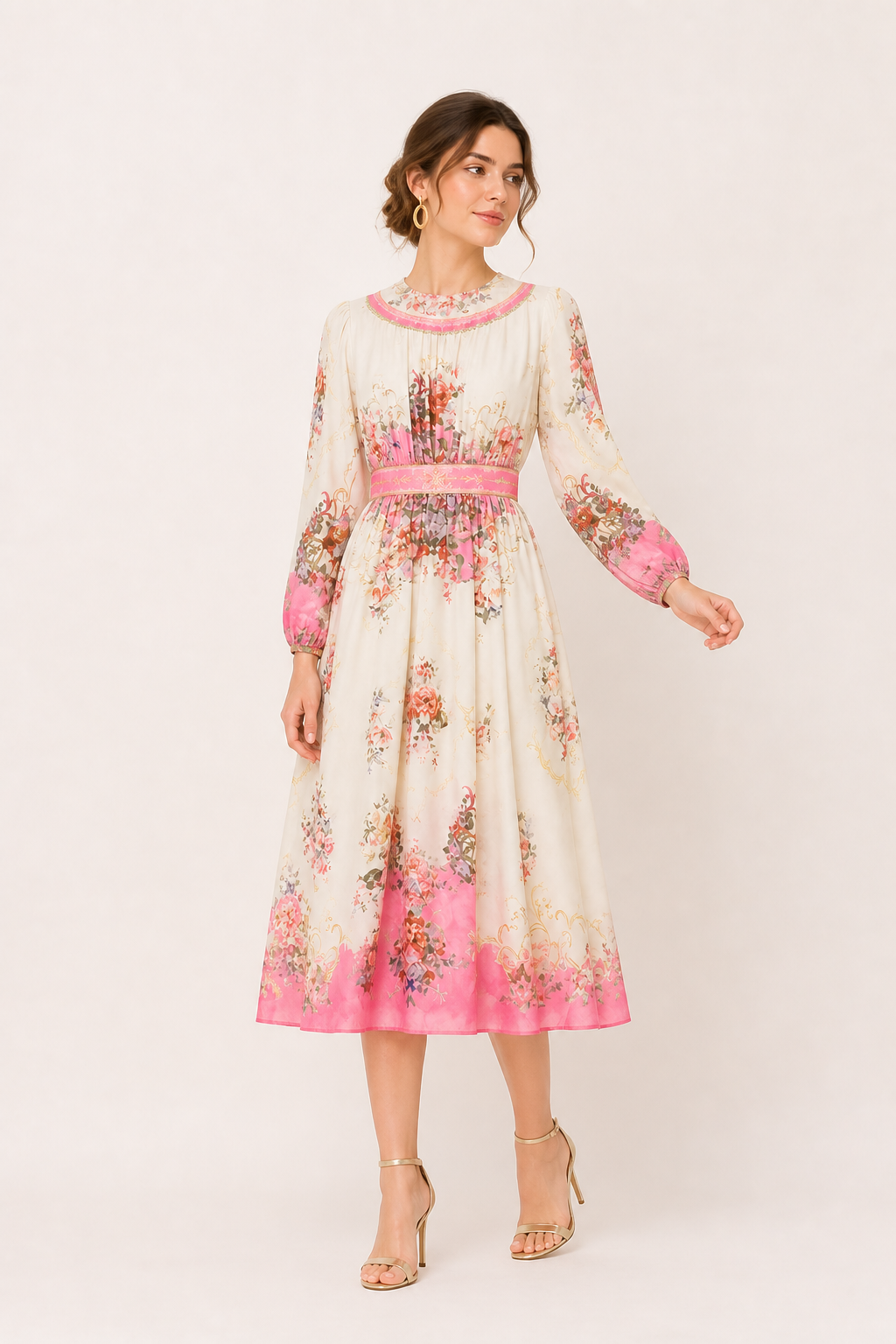 Damen Midikleid mit langen Ärmeln und Blumendruck - Brenda