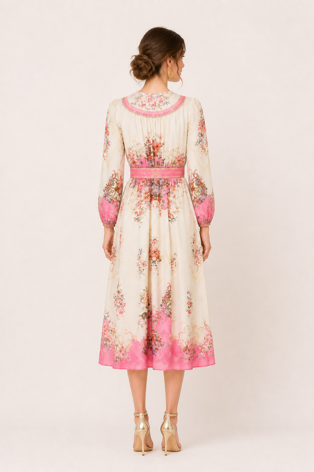Damen Midikleid mit langen Ärmeln und Blumendruck - Brenda