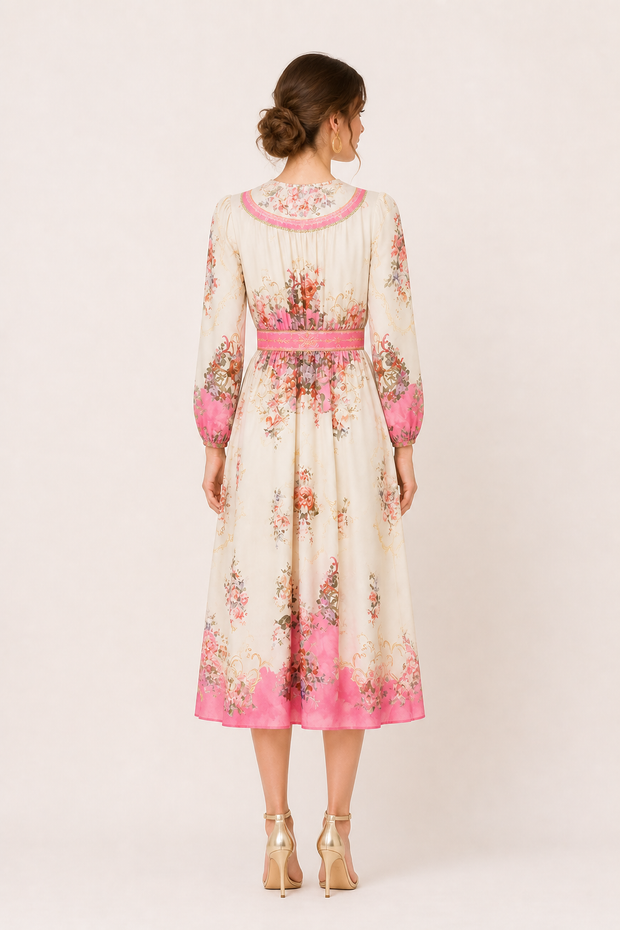 Damen Midikleid mit langen Ärmeln und Blumendruck - Brenda