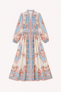 Damen Midikleid mit langen Ärmeln und Blumendruck bequem für jeden Tag - Samirha